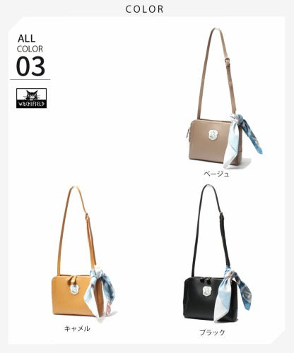 【当店オリジナルエコバッグプレゼント中!】【WachiField】 わちふぃーるど フェイクレザー ショルダーバッグ 斜め掛け 肩掛け カバン レディース スカーフ WTGC-02 お出かけ サブバッグ 旅行 軽量 エレガント ギフト プレゼント 母の日 敬老の日 ダヤン 猫