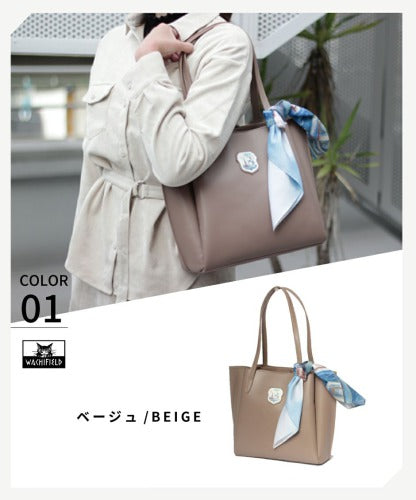 【当店オリジナルエコバッグプレゼント中!】【WachiField】 わちふぃーるど フェイクレザー 合皮 トートバッグ 肩掛け カバン レディース スカーフ WTGC-03 お出かけ サブバッグ 旅行 通勤 軽量 エレガント ギフト プレゼント 母の日 敬老の日 ねこ ダヤン