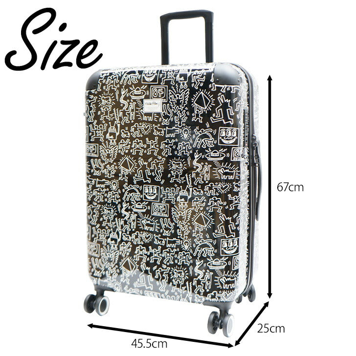 Keith Haring キースヘリング キャリーケース 63L 拡張 72L 15901 キャリーバッグ 拡張式 Wキャスター 大き目 大容量 3泊 4泊 5泊 メンズ レディース ジュニア オールシーズン ブラック ホワイト TSAロック 送料無料 ギフト おしゃれ 人気