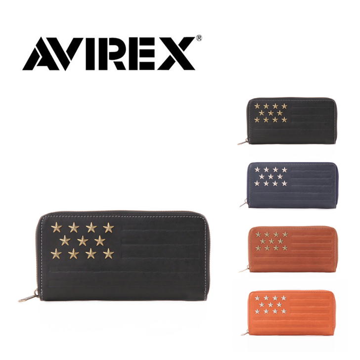 【SNSで話題のレザーケアクリームプレゼント中!】【AVIREX】アビレックス AX9003 長財布 財布 ラウンドウォレット FAHNE ファーネシリーズ 星条旗 スタッズ レザー ステアレザー メンズ レディース 本革 牛革 高級感 おしゃれ プレゼント ギフト 人気 collonil コロニル