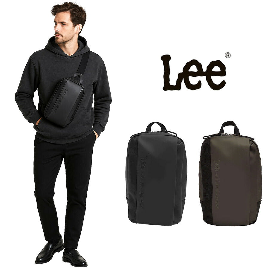 Lee リー wisdom ウィズダム 320-4020 ショルダーバッグ ボディラバー調 マット 合皮 ポリエステル 生地 ファスナーポケット 大人カジュアル ブラック ガンメタ シック Dカン ショルダーベルト 左右 付け替え メンズ レディース 大人 通勤 プレゼント 贈り物