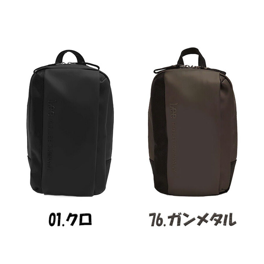 Lee リー wisdom ウィズダム 320-4020 ショルダーバッグ ボディラバー調 マット 合皮 ポリエステル 生地 ファスナーポケット 大人カジュアル ブラック ガンメタ シック Dカン ショルダーベルト 左右 付け替え メンズ レディース 大人 通勤 プレゼント 贈り物