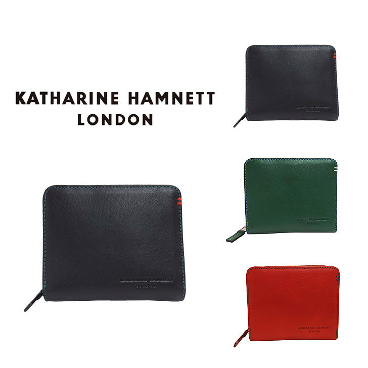 【KATHARINE HAMNETT LONDON】キャサリンハムネットロンドン MINERAL ミネラル 490-50702 本革 二つ折り財布 L字ファスナー ウォレット 札入れ 牛革 小銭入れ 人気 ブラック プレゼント 記念日 お祝い