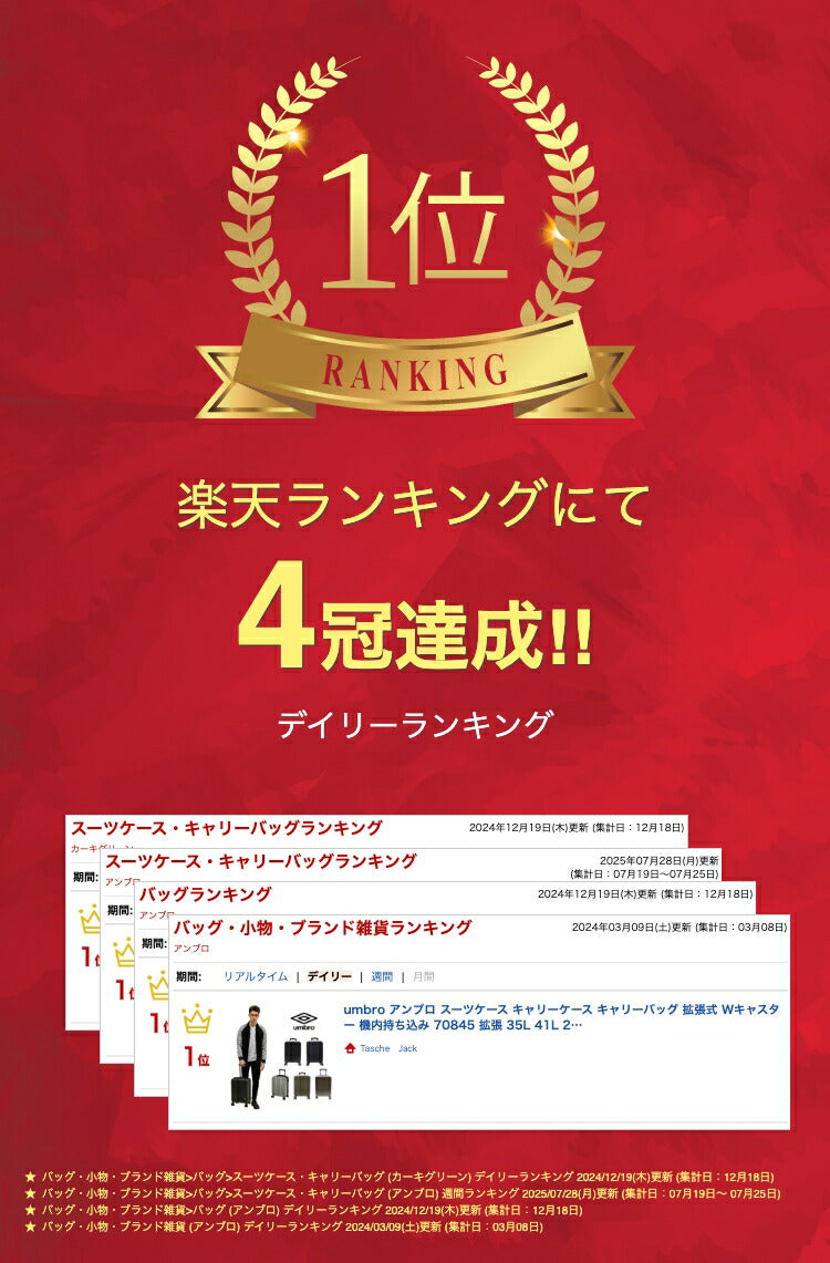 umbro アンブロ スーツケース キャリーケース キャリーバッグ 拡張式 Wキャスター 機内持ち込み 70845 拡張 35L 41L 2泊 3泊 メンズ レディース ジュニア オールシーズン 全4色 ブラック ネイビー グレー カーキ TSAロック 送料無料 ギフト おしゃれ 人気 トラベルバッグ