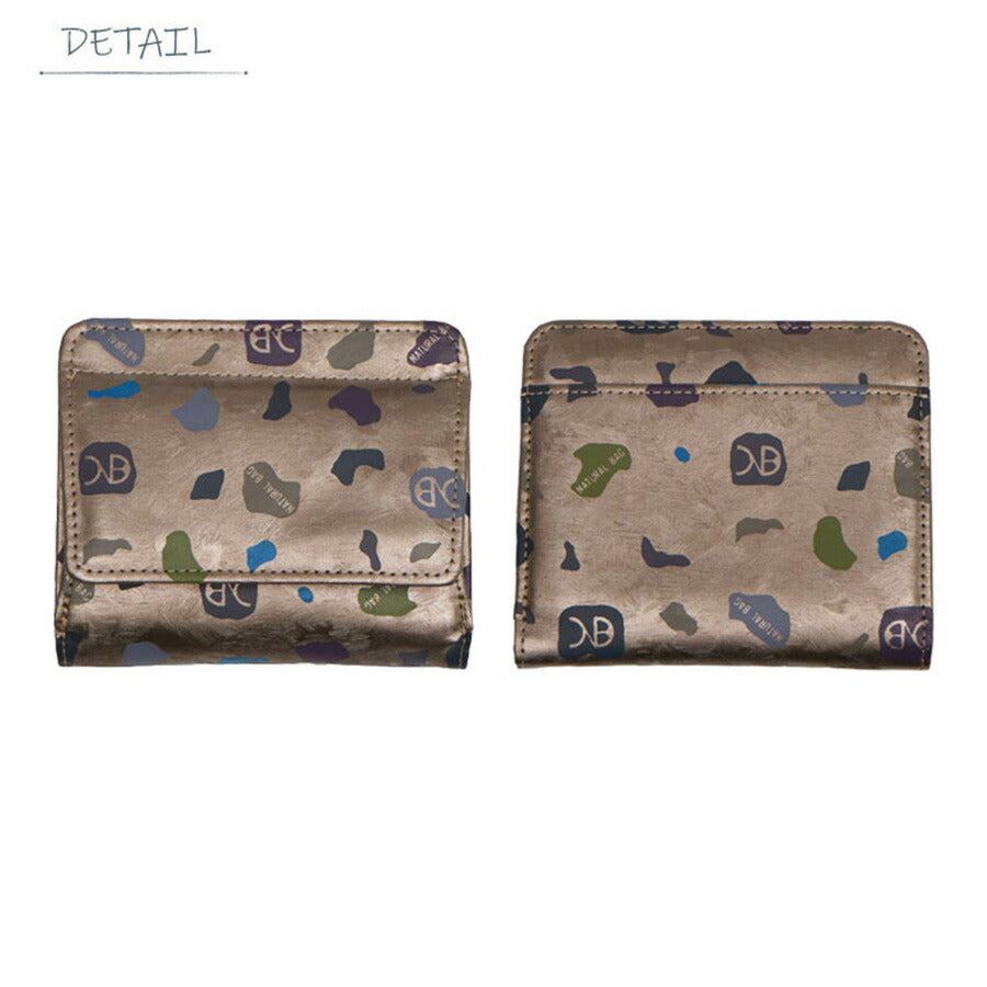 NATURALBAG ナチュラルバッグ NBランダム レディース 二つ折り財布 7123 折サイフ ブロンド ブロンズ 茶 軽量 コンパクト 丈夫 合皮プリント プレゼント ギフト 贈り物 家計用 個人用