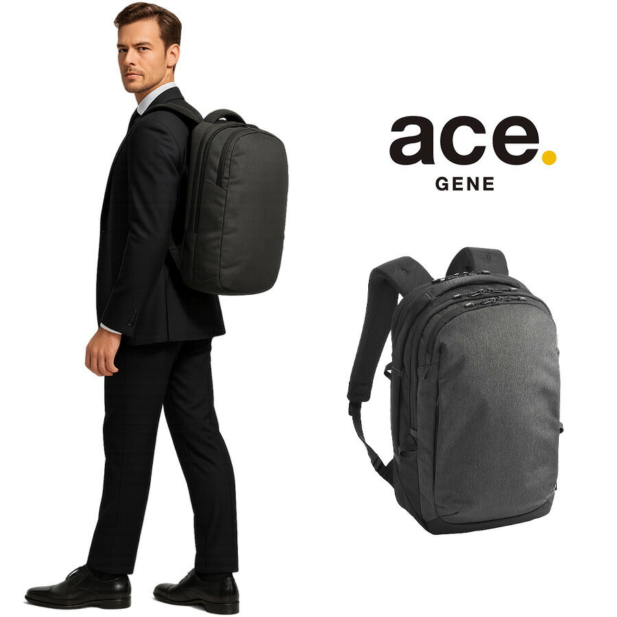 【ace.GENE】 68591 ラグレンティスヘザー リュック 17-20L ビジネス エキスパンダブル A4対応 PC用ポケット かばん バッグ メンズ ギフト プレゼント ブラック