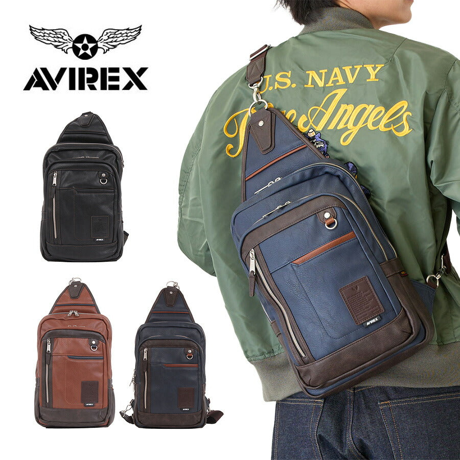 AVIREX ax5008 スチュアート ボディリュック 斜め掛け 鞄 カバン かばん バッグ 普段使い 使いやすい ミリタリー メンズ プレゼント ギフト ブラック 父の日
