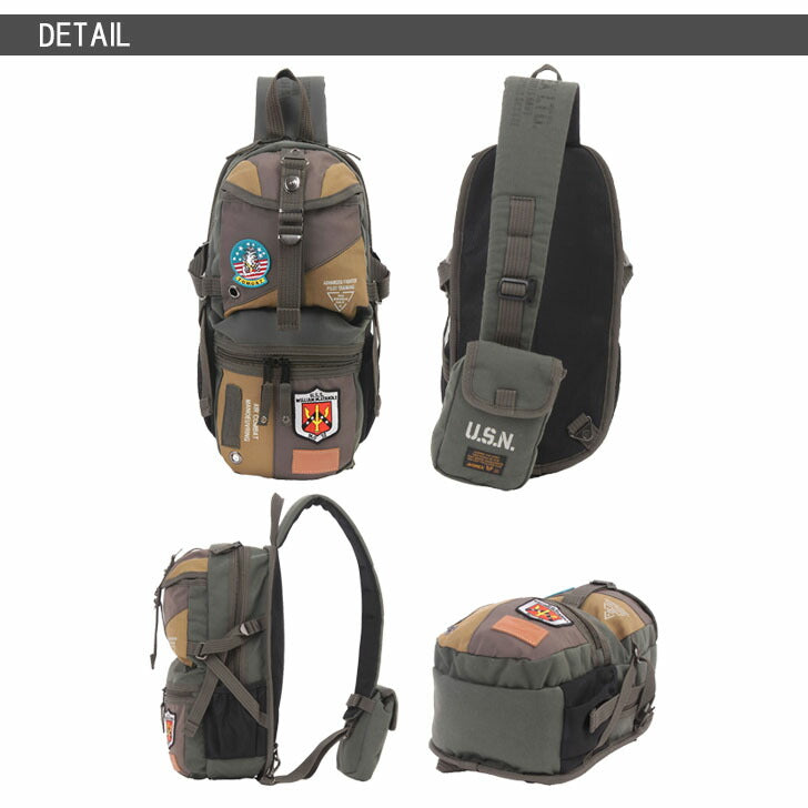 AVIREX アヴィレックス アビレックス ボディバッグ AVX305Jトップガン TOPGUN トムキャット メンズ オールシーズン 全2色 ブラック カーキ 撥水 キャンパス地 B4