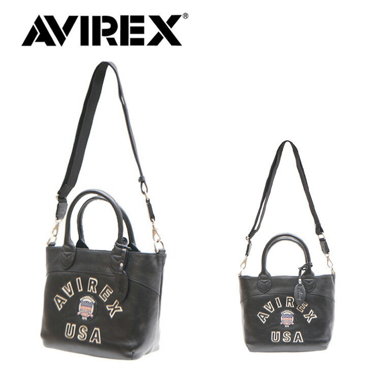 AVIREX アビレックス バーシティー レザー ミニ トートバッグ AVX5626 バッグ 鞄 手持ち ひじ掛け 斜め掛け 肩掛け 2WAY ショルダー おでかけ 旅行 ブラック 黒 シンプル ギフト プレゼント 贈り物 メンズ レディース 記念日