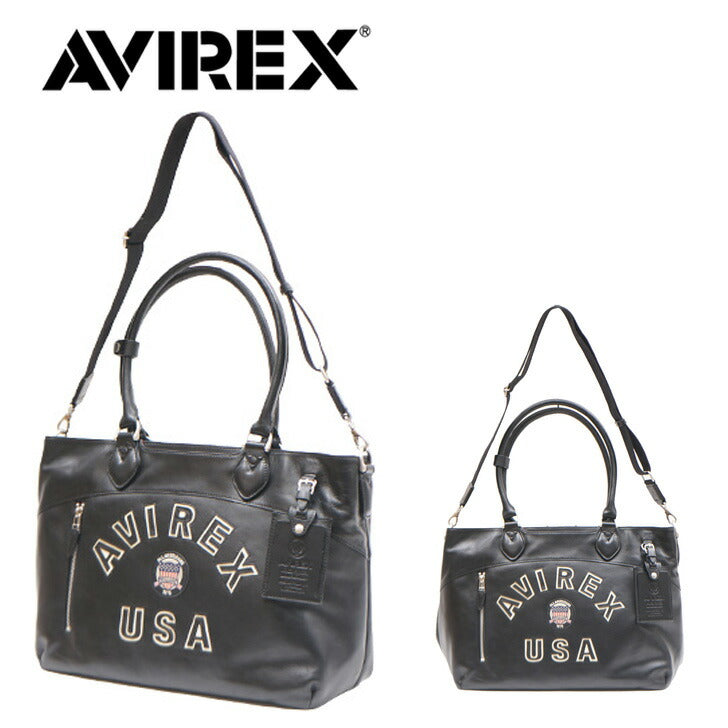 AVIREX アビレックス バーシティー レザー 2WAYトートバッグ AVX5627 バッグ 鞄 手持ち ひじ掛け 斜め掛け 肩掛け 2WAY ショルダー 大きめ A4 おでかけ 旅行 ブラック 黒 シンプル ギフト プレゼント 贈り物 メンズ レディース 記念日