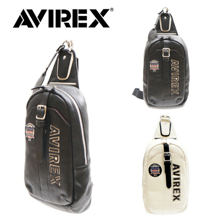 AVIREX アビレックス バーシティー レザー ショルダーバッグ AVX5629 バッグ 鞄 ワンショルダー 斜め掛け 肩掛け 付け替え可能 ショルダー おでかけ 旅行 ブラック 黒 シンプル ギフト プレゼント 贈り物 メンズ レディース 記念日