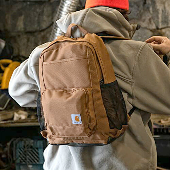 carhartt カーハート 23L バックパック B0000275 Single Compartment Backpack ノートパソコン 通勤 通学 ジム 部活 スポーツ 合宿 600D ポリエステル 撥水加工 ブラック カーハートブラウン リュック カジュアル リュックサック CB0275