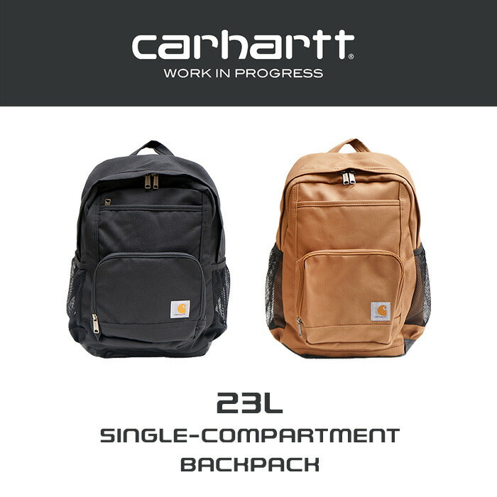 carhartt カーハート 23L バックパック B0000275 Single Compartment Backpack ノートパソコン 通勤 通学 ジム 部活 スポーツ 合宿 600D ポリエステル 撥水加工 ブラック カーハートブラウン リュック カジュアル リュックサック CB0275