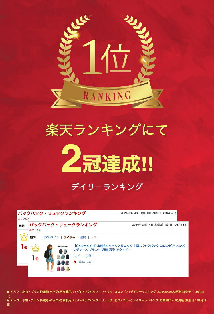 【Columbia】PU8664 キャッスルロック 15L バックパック コロンビア メンズ レディース ブランド 通勤 通学 アウトドア 登山 ハイキング ピクニック シンプル カジュアル デイリー ロゴ ベーシック 軽量 撥水 プレゼント ギフト デイパック 420デニール レインカバー