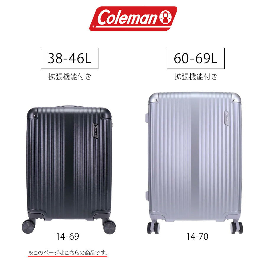 【Coleman】 14-69 PC100 キャリー 38-46L スーツケース 拡張機能付き ダブルホイール ユニセックス 出張 宿泊 旅行 大容量 ジッパータイプ プレゼント ブラック