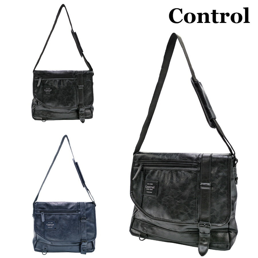 【Control】 tsg61039 ショルダーバッグ かばん バッグ 斜め掛け 定番 大容量 合皮 フェイクレザー かっこいい メンズ A4 プレゼント ギフト 学生 ブラック