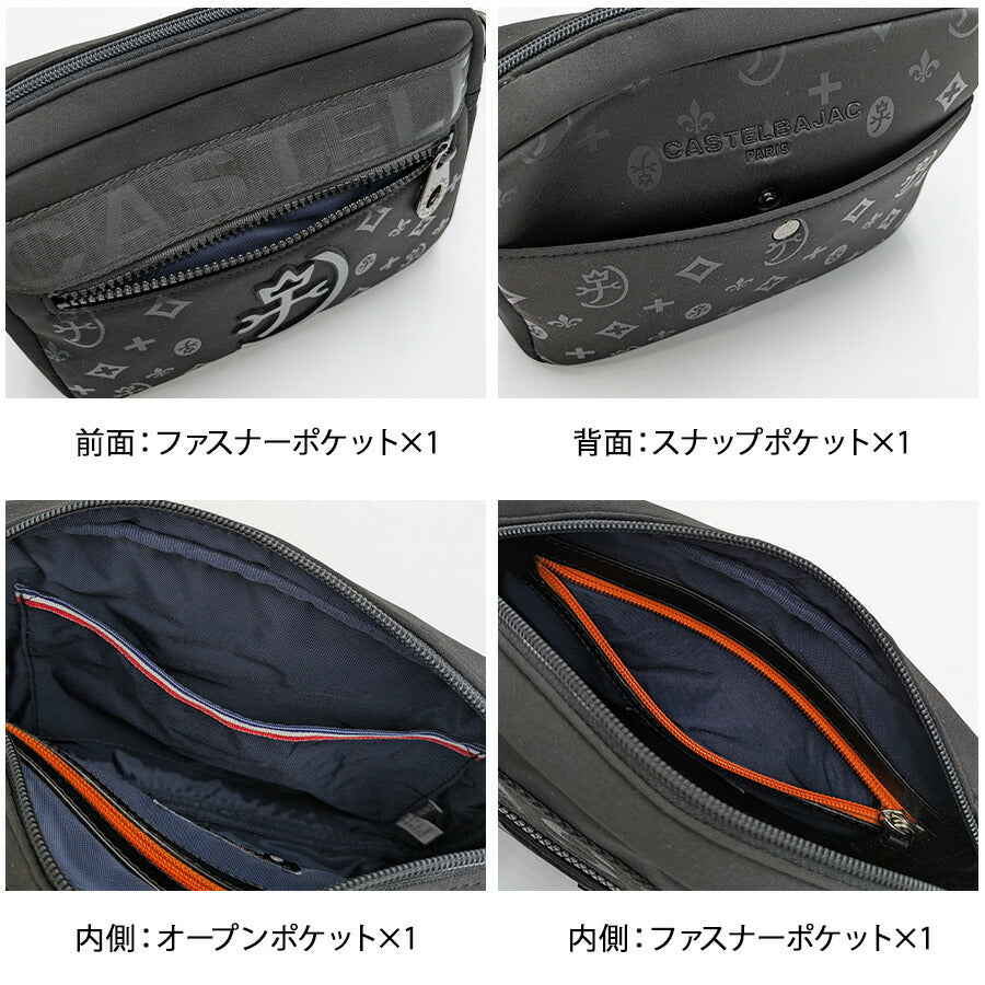 CASTELBAJAC 060151 ウェット ショルダーバッグ 斜め掛け 斜め掛けバッグ かばん 縦型 コンパクト 普段使い ユニセックス メンズ プレゼント ギフト ブラック