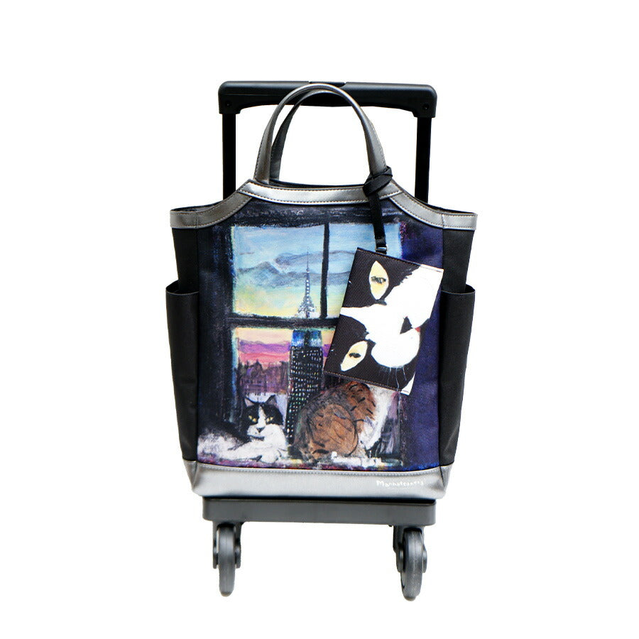 【SWANY】 スワニー マンハッタナーズコラボ D-627 M18 キャリーバッグ 12L 17L ポーチ付き 4輪ストッパー 75ミリ T2ダストガードキャスター お買い物キャリー 母の日 敬老の日 プレゼント ねこ 猫好き 窓辺でしんみり 6匹のリストランテ2 Manhattaner’s