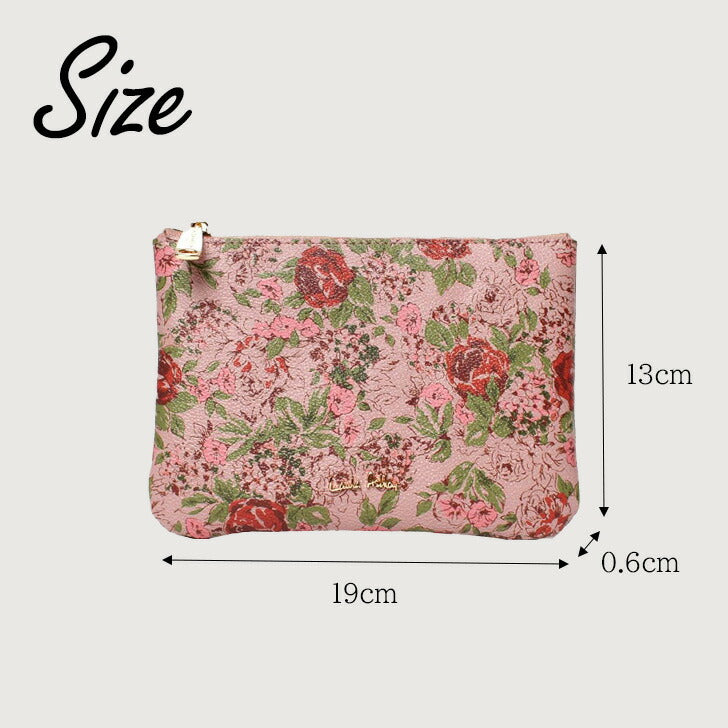 Laura Ashley ローラアシュレイ プリント柄 フラット ポーチ ILPP-02 自立できる 華やかな 花柄 化粧ポーチ 小物入れ シボ革 プリントデザイン 大人 可愛い Josette Gilly Cransford フラワーデザイン ライトグレー チャコールグレー ブルー グリーン アイボリー ピンク