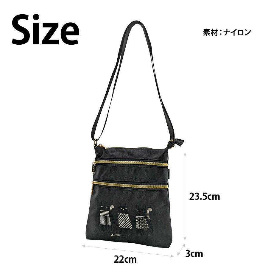 【KANSAI BIS】017505 ショルダーバッグ 肩掛け 斜め掛け 鞄 バッグ 縦型 タテ型 猫 ネコ 柄 三匹の猫 かわいい おしゃれ お散歩 お出かけ プレゼント 猫好き