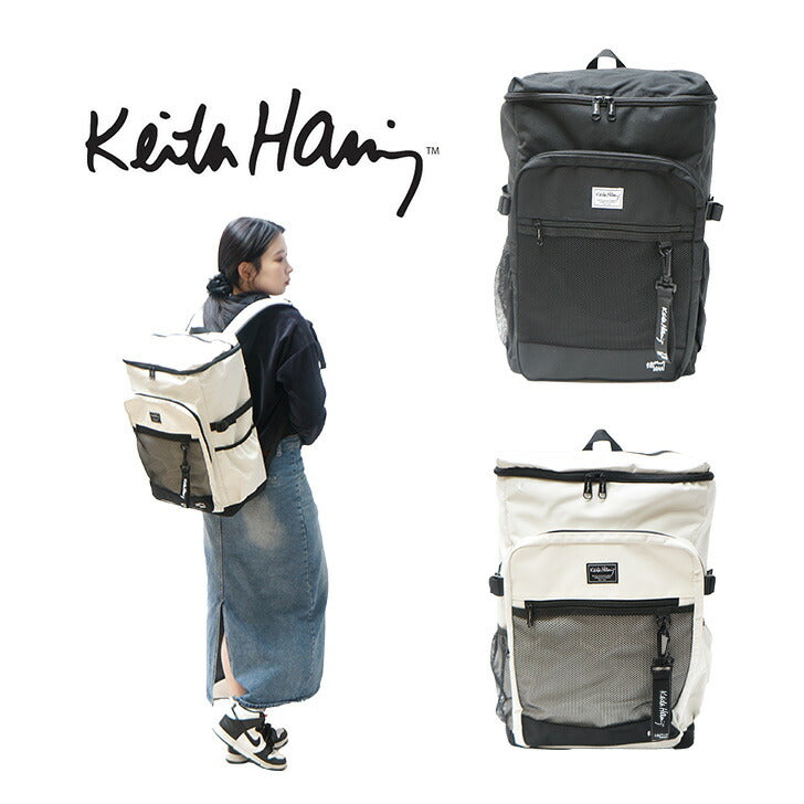 【KeithHaring】リュック 大容量15711 スクエアバックパック40L 鞄 カバン 通学 スクール キースヘリング ユニセックス ブラック ストリート 普段使い 大容量 高校生 大学生
