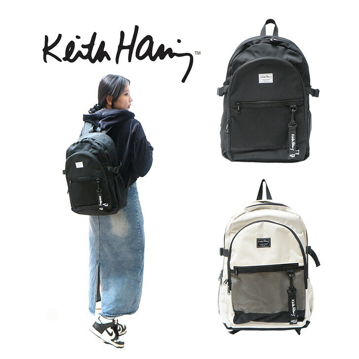 【KeithHaring】リュック 大容量15713 スクエアバックパック32L 鞄 カバン 通学 スクール キースヘリング ユニセックス ブラック ストリート 普段使い 大容量 高校生 大学生