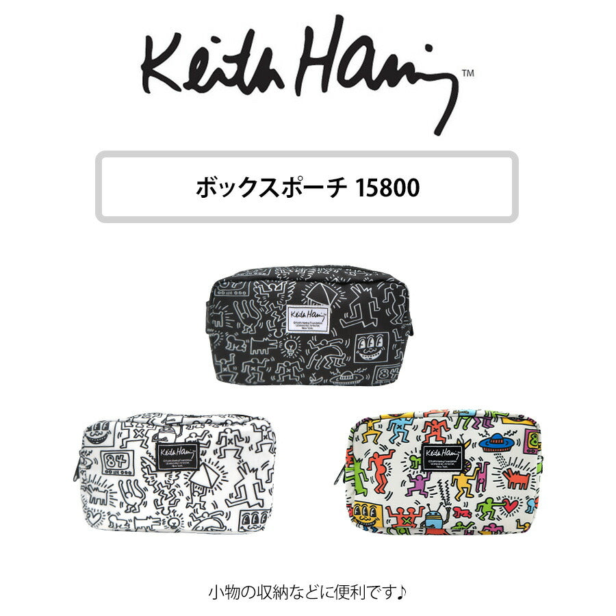 【KeithHaring】15800 ボックスポーチ ポーチ 小物入れ 化粧ポーチ キースヘリング ユニセックス 男女兼用 ブラック ホワイト 使いやすい かわいい ストリート 普段使い 学生 中学生 高校生 大学生
