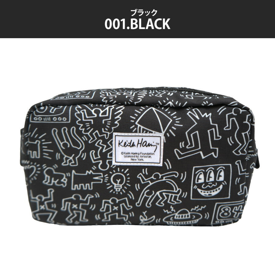 【KeithHaring】15800 ボックスポーチ ポーチ 小物入れ 化粧ポーチ キースヘリング ユニセックス 男女兼用 ブラック ホワイト 使いやすい かわいい ストリート 普段使い 学生 中学生 高校生 大学生
