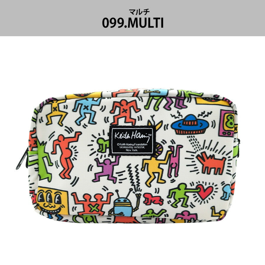 【KeithHaring】15800 ボックスポーチ ポーチ 小物入れ 化粧ポーチ キースヘリング ユニセックス 男女兼用 ブラック ホワイト 使いやすい かわいい ストリート 普段使い 学生 中学生 高校生 大学生