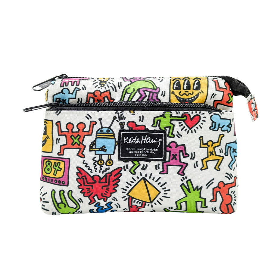 【KeithHaring】15801 フラットポーチ ポーチ 小物入れ 化粧ポーチ キースヘリング ユニセックス 男女兼用 ブラック ホワイト 使いやすい かわいい ストリート 普段使い 学生 中学生 高校生 大学生