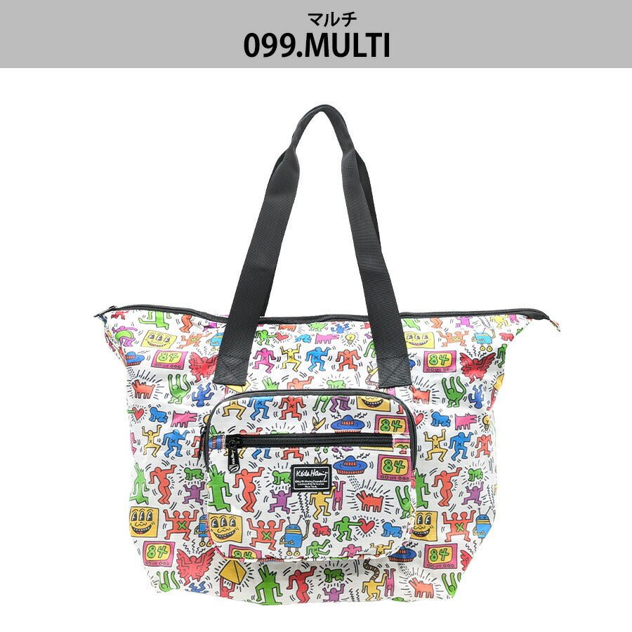 【KeithHaring】15802 パッカブルトートバッグ 鞄 トート 持ち運び サブバッグ キースヘリング ユニセックス 男女兼用 ブラック ホワイト 使いやすい かわいい ストリート 普段使い 便利 中学生 高校生 大学生