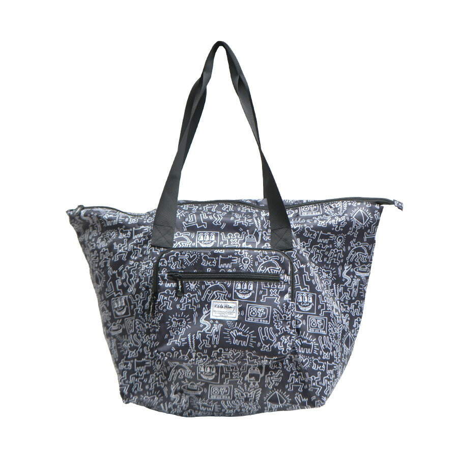 【KeithHaring】15802 パッカブルトートバッグ 鞄 トート 持ち運び サブバッグ キースヘリング ユニセックス 男女兼用 ブラック ホワイト 使いやすい かわいい ストリート 普段使い 便利 中学生 高校生 大学生