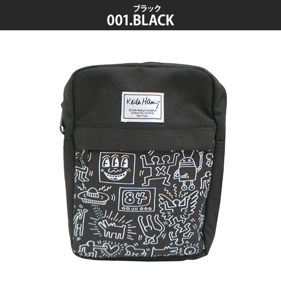 【KeithHaring】15804 縦型ショルダーバッグ 鞄 ショルダー 斜めがけ 軽量 キースヘリング ユニセックス 男女兼用 ブラック ホワイト 使いやすい かわいい ストリート 普段使い 便利 中学生 高校生 大学生