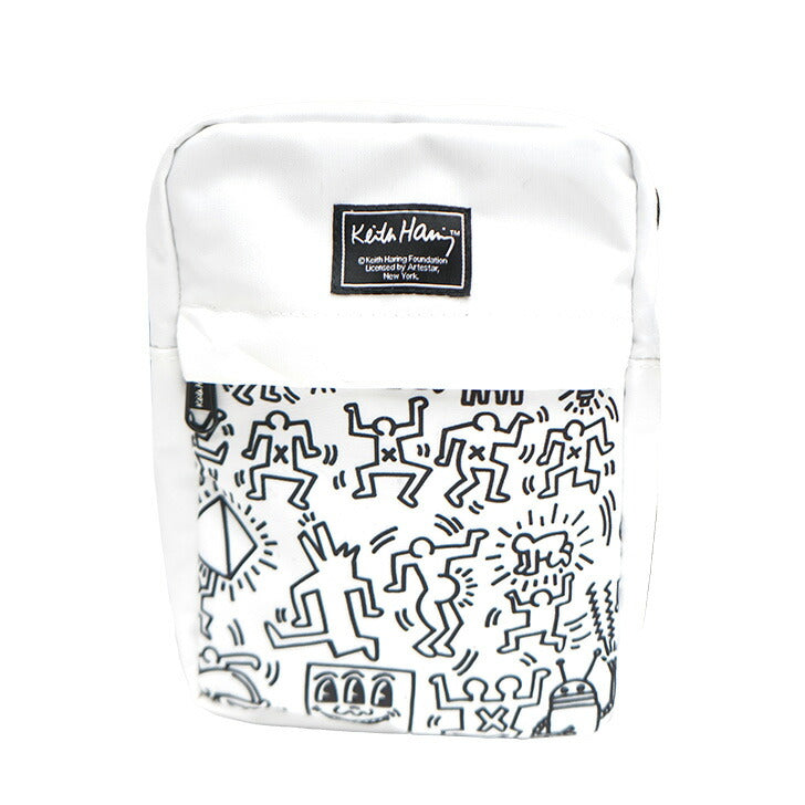 【KeithHaring】15804 縦型ショルダーバッグ 鞄 ショルダー 斜めがけ 軽量 キースヘリング ユニセックス 男女兼用 ブラック ホワイト 使いやすい かわいい ストリート 普段使い 便利 中学生 高校生 大学生