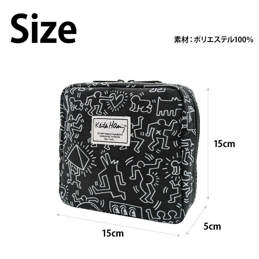 【KeithHaring】 15808 スクエアポーチ 化粧ポーチ 小物入れ キースへリング 普段使い 使いやすい 便利 プレゼント 贈り物 ギフト かわいい ユニセックス