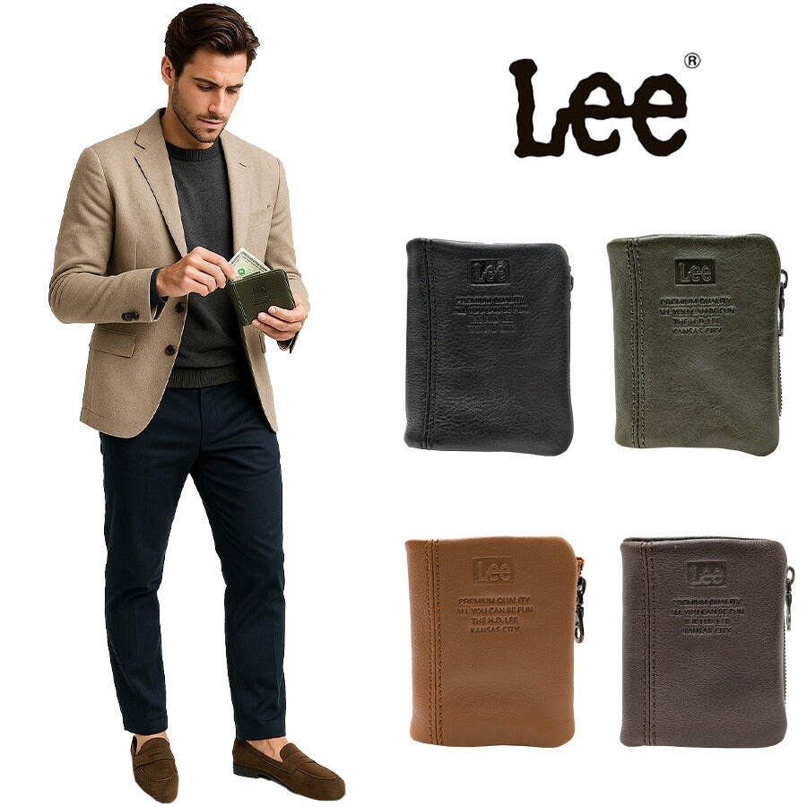 【Lee】320-2111 コンパクト札入れ 折り財布 二つ折り財布 本革 レザー ブラック シンプル 無地 コンパクト 使いやすい 普段使い ユニセックス プレゼント
