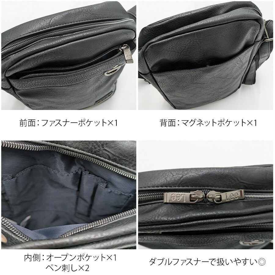 Lee 320-3157 タテ型ショルダーバッグ 斜め掛け 鞄 カバン かばん バッグ 普段使い お出かけ 使いやすい カジュアル 合皮 メンズ プレゼント ギフト ブラック