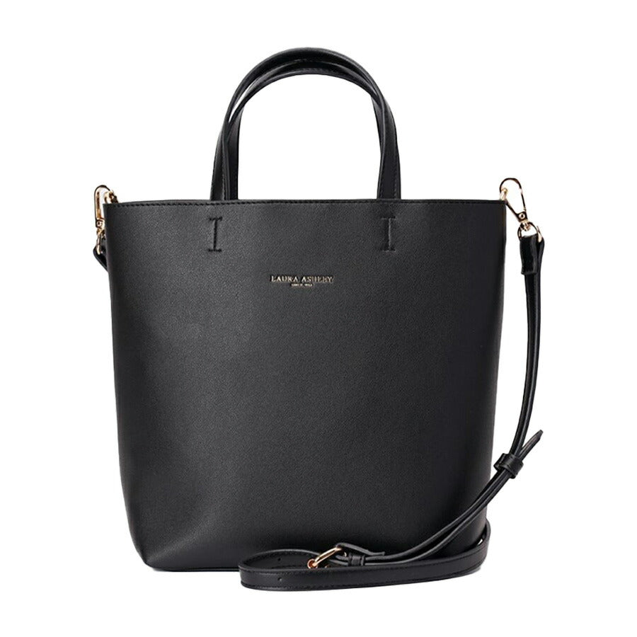 【Laura Ashley】 ilac01 PUレザー タテ型トートバッグ かばん バッグ 2WAY 手持ち 斜め掛け ローラアシュレイ 使いやすい 普段使い レディース 軽量 ブラック