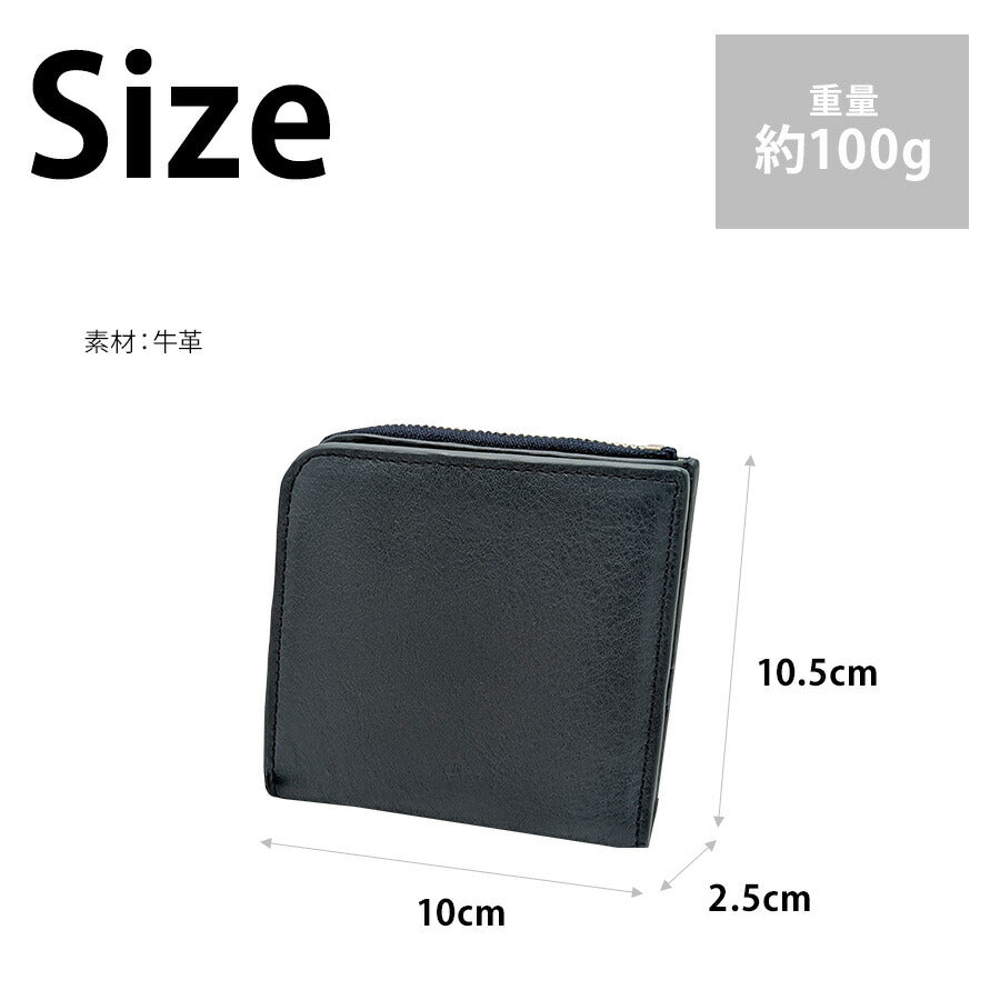Mahl+81 4m3-1152 L字ファスナー二つ折り財布 財布 さいふ サイフ ウォレット 普段使い 使いやすい 牛革 レザー レディース プレゼント ギフト ネイビー 母の日