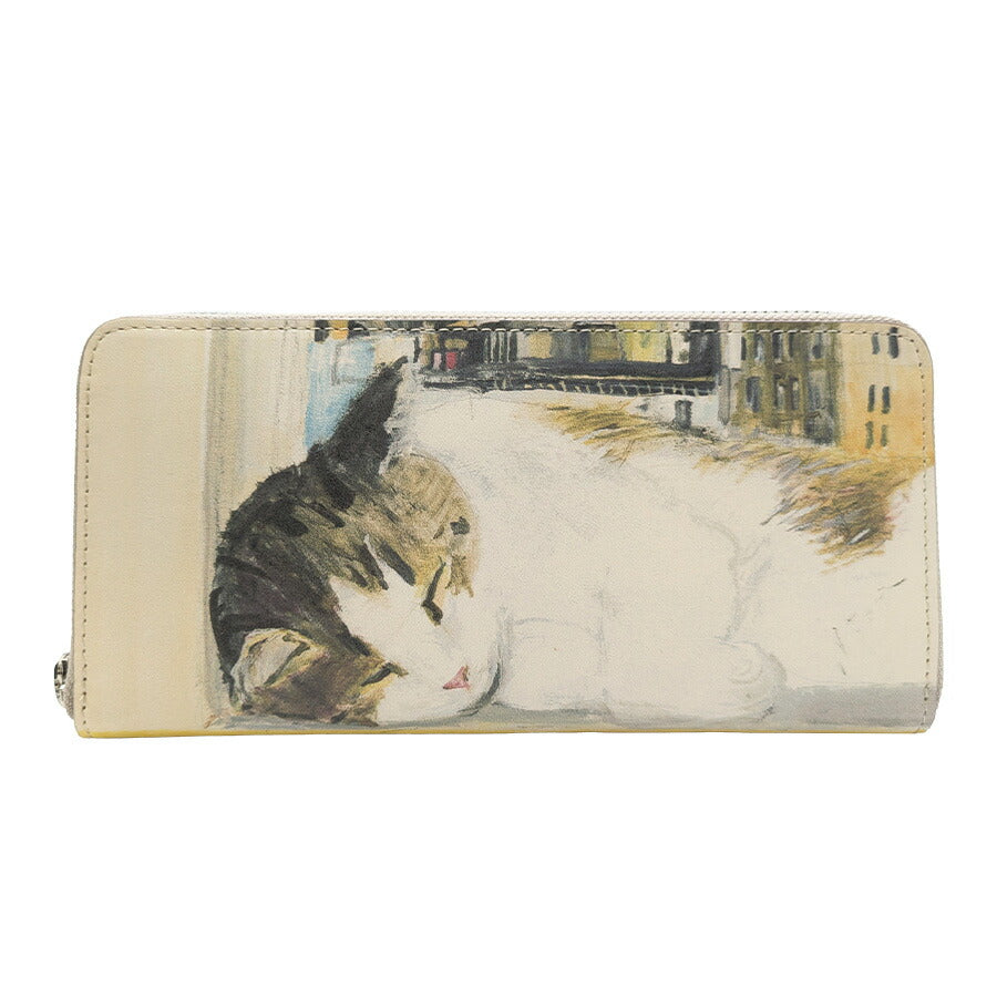 Manhattaner's マンハッタナーズ トップパース 長札入れ ラウンドファスナータイプ 75-1517 猫 猫柄 久下貴史 くげ たかし 絵 ごきげん ブルックリン・ハイツからの眺め よい眠り シリーズ 牛革 プレゼント 母の日 敬老の日 猫好き