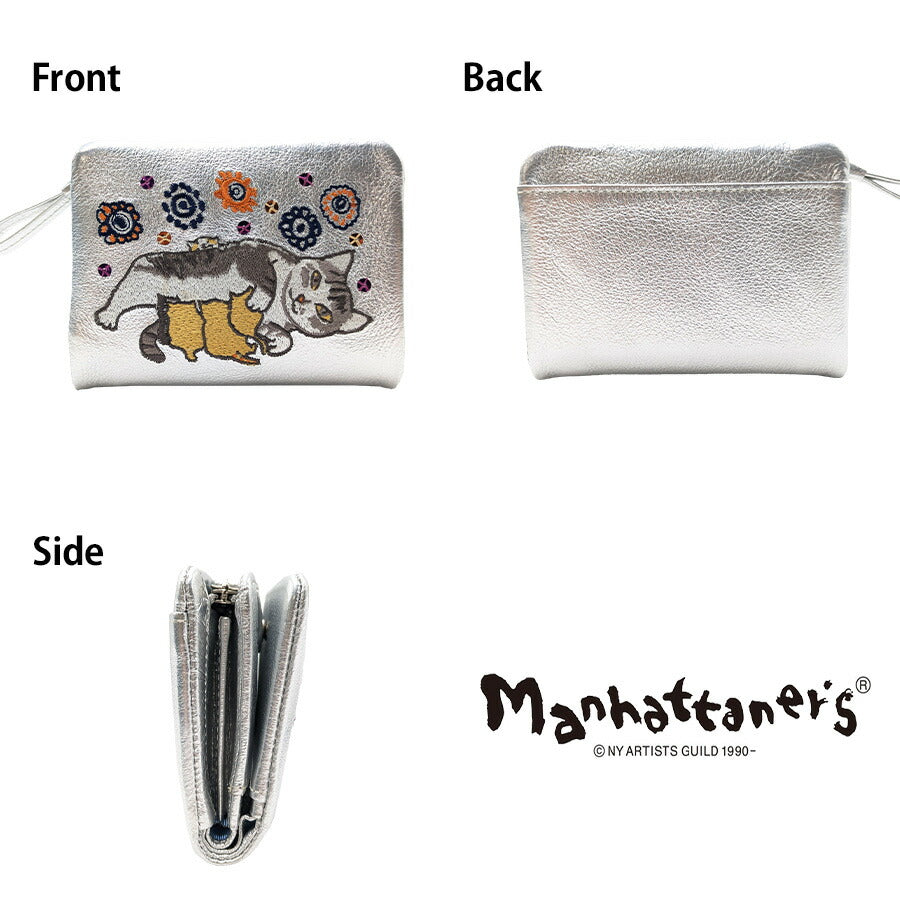 【Manhattaners】75-1740 ティンクルパース 二つ折り財布 レディース さいふ 財布 サイフ ウォレット マンハッタナーズ シルバー ゴールド 使いやすい 普段使い 猫 おしゃれ かわいい プレゼント ギフト 母の日 敬老の日