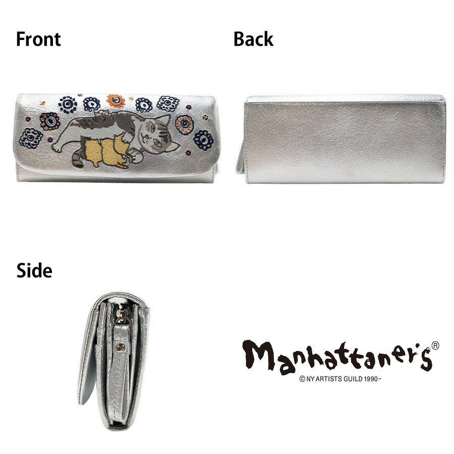 【Manhattaners】75-1742 ティンクルパース かぶせ長財布 レディース さいふ 財布 サイフ ウォレット マンハッタナーズ シルバー ゴールド 使いやすい 普段使い 猫 おしゃれ かわいい プレゼント ギフト 母の日 敬老の日