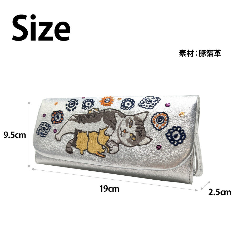 【Manhattaners】75-1742 ティンクルパース かぶせ長財布 レディース さいふ 財布 サイフ ウォレット マンハッタナーズ シルバー ゴールド 使いやすい 普段使い 猫 おしゃれ かわいい プレゼント ギフト 母の日 敬老の日