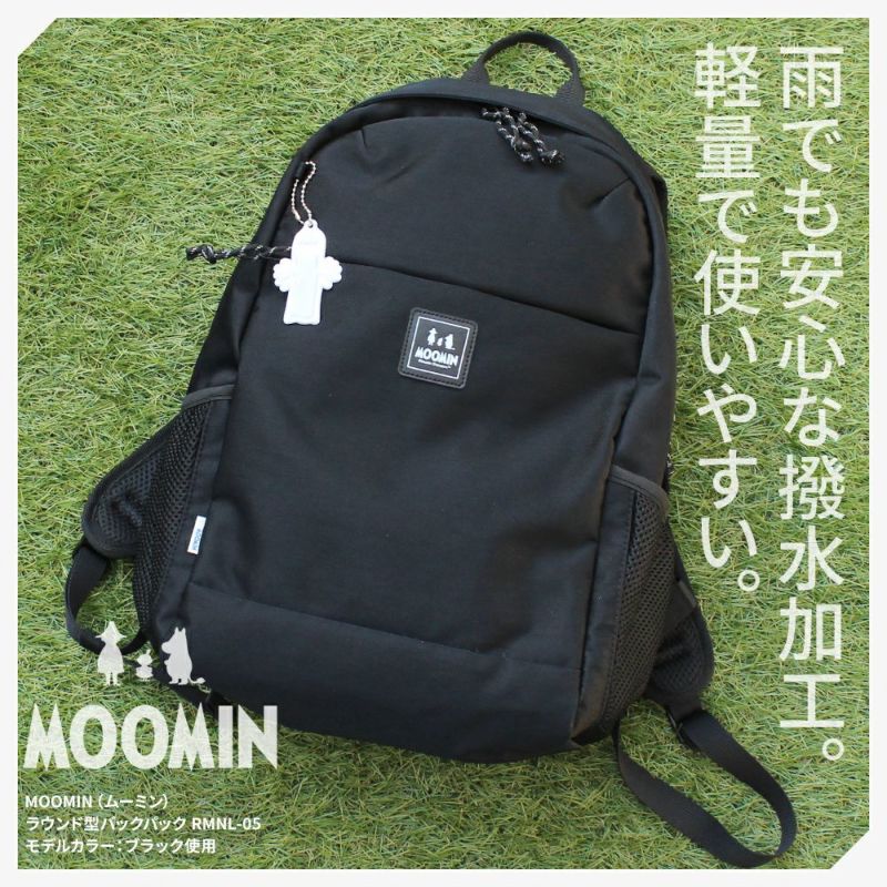 【MOOMIN】RMNL-05 ラウンド型バックパック ムーミン 通学 通勤 マザーズバッグ 大容量 リュックサック 軽さ 軽撥水 ナイロン キャンプ 屋外 タウン デイバッグ ヌメ革 ロゴの型押し 魅力的 背面ポケット チェストベルト ニョロニョロ リフレクター付き プレゼント 母の日