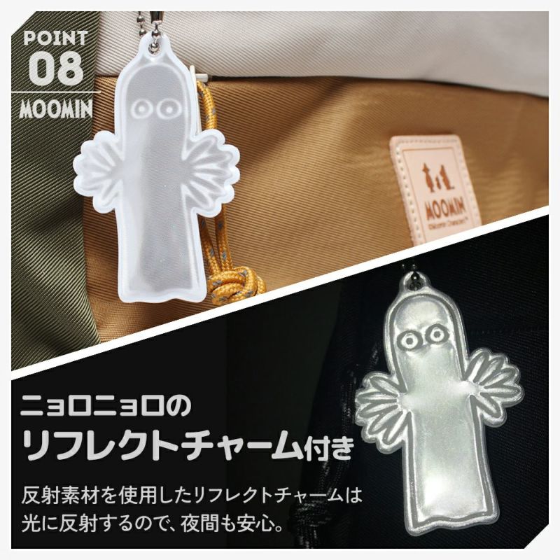 【MOOMIN】RMNL-05 ラウンド型バックパック ムーミン 通学 通勤 マザーズバッグ 大容量 リュックサック 軽さ 軽撥水 ナイロン キャンプ 屋外 タウン デイバッグ ヌメ革 ロゴの型押し 魅力的 背面ポケット チェストベルト ニョロニョロ リフレクター付き プレゼント 母の日