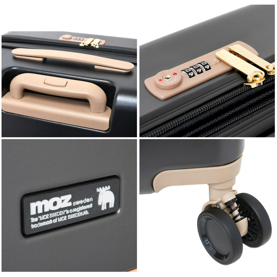 【moz】 mz0859-57 トランク風キャリーケース 56-65L スーツケース レディース ダイヤルロック 拡張機能付き TSA Mサイズ ブランド プレゼント ブラック