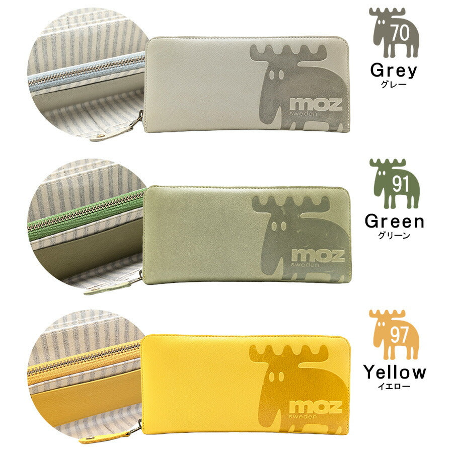 【moz】ZNWE-86073 長財布 ウォレット 牛革 さいふ サイフ 財布 シンプル モズ グレー グリーン イエロー 使いやすい お出かけ 普段使い 日常 レディース 母の日 敬老の日 プレゼント ギフト