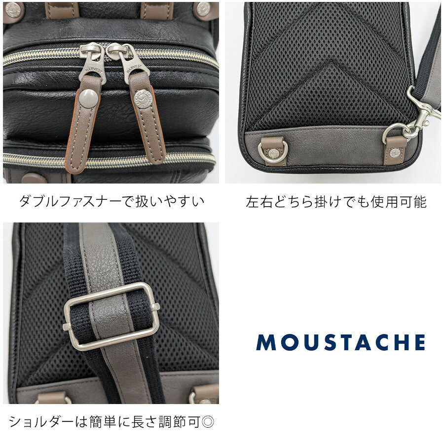【MOUSTACHE】yvq5985 ボディバッグ 斜め掛け 鞄 カバン かばん 普段使い 使いやすい シンプル おしゃれ 軽量 メンズ プレゼント ギフト 父の日 ブラック