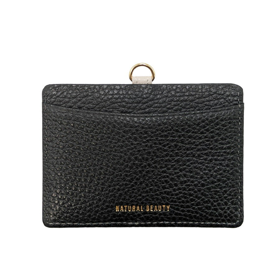 【NATURALBEAUTY】 70235 セレネ 牛革 IDケース イタリアンレザー リールストラップ付き パスケース 定期入れ バイカラー レディース プレゼント ブラック