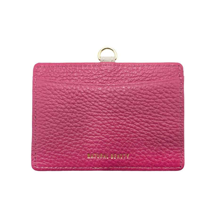 【NATURALBEAUTY】 70235 セレネ 牛革 IDケース イタリアンレザー リールストラップ付き パスケース 定期入れ バイカラー レディース プレゼント ブラック